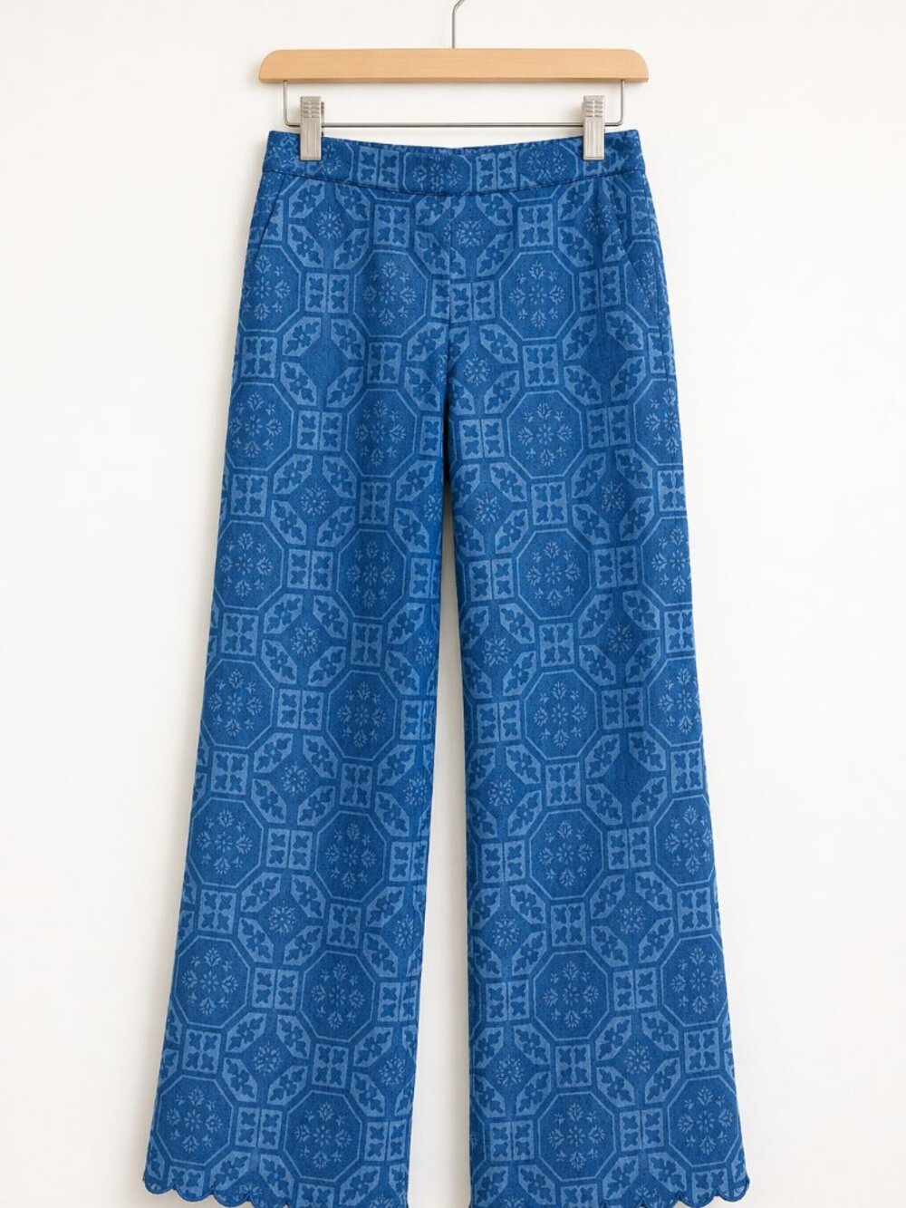 COUPER Brooks Avenue Tetlow Laser Etched Denim Scalloped Trouser Wide Leg 27 - Picture 2 of 8
